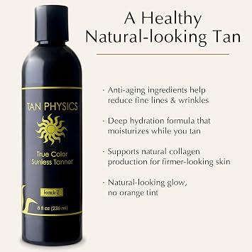 Tan Physics Sunless Tanner 8oz with Makeup Bag Self Tanning Lotion Instant Tanning Lotion for Face & Body Natural Self Tanner for a Streak-Free, Long-Lasting Glow