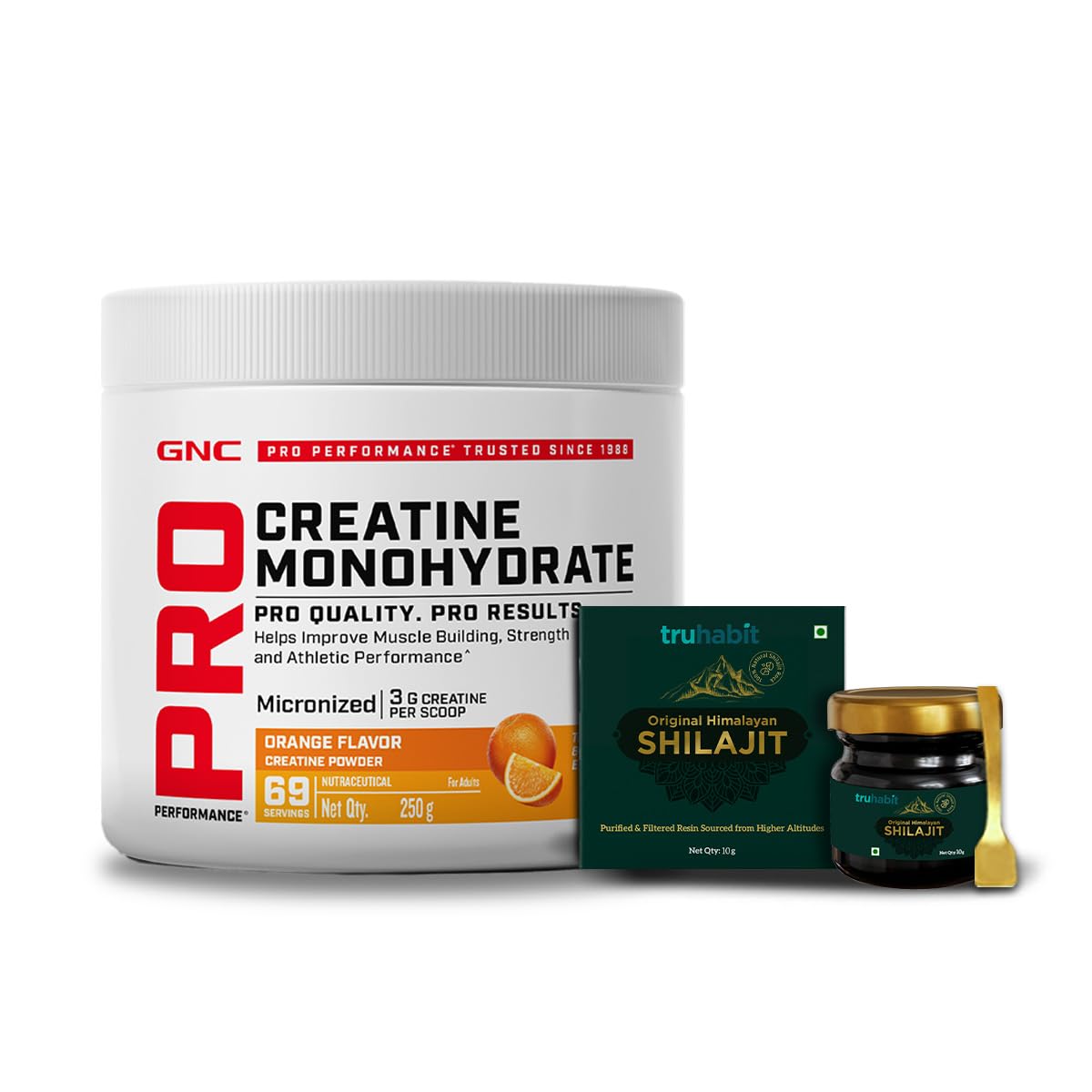 GNC Pro Performance Pure Micronized Creatine Monohydrate with Free Shilajit|250 gm & 10 gm Shilajit|Instantized|Fuels Muscles|Increase Muscle Mass|Rapid Absorption|Orange,powder,2 count,69 Servings-picture-40