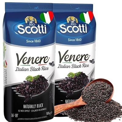 Riso Scotti - Black Grain Rice, Venere, 1.1 lbs (2 Pack x 500g) | Italian Black Rice, Wild Ancient Whole Grain Rice with Premium Quality for Risottos & Salads, Purple Rice, Product of Italy