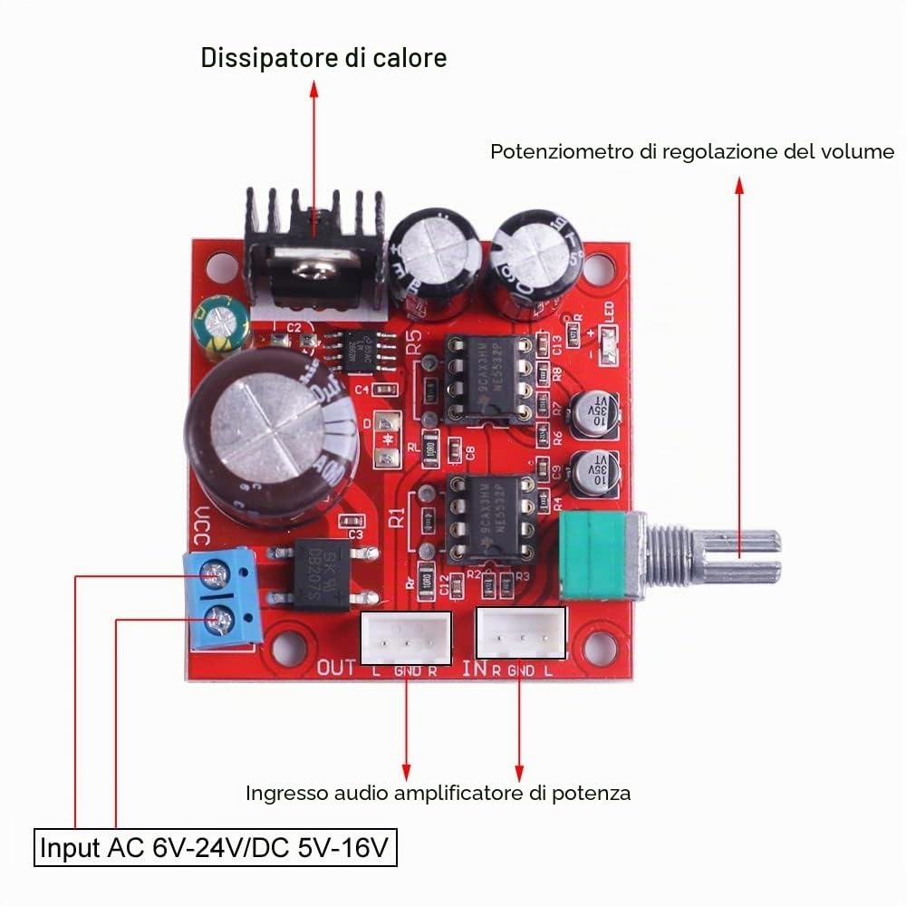 DONGKER Scheda Preamplificatore NE5532 A Doppio Canale, AC 5V-16V/DC 6V-24V Modulo Preamplificatore Dual OP AMP Alimentatore Singolo Con Potenziometro