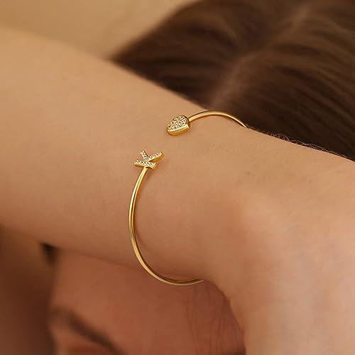 Miniatura 5 de Gold Initial Bracelets for Women Girls, 14K Gold Plated Gold Bangle Bracelets for Women Girls Dainty Gold Initial Bracelets Heart Bracelets for