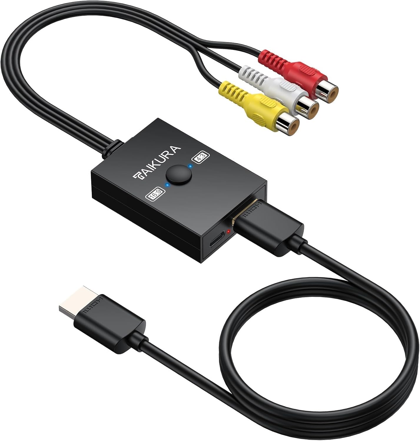 RCA to HDMI Converter with 4:3/16:9 Switch, 1080P AV Composite Video Adapter with HDMI and USB Cables, Supports PAL/NTSC for Wii PS2 DVD VHS to HDTV or Monitor