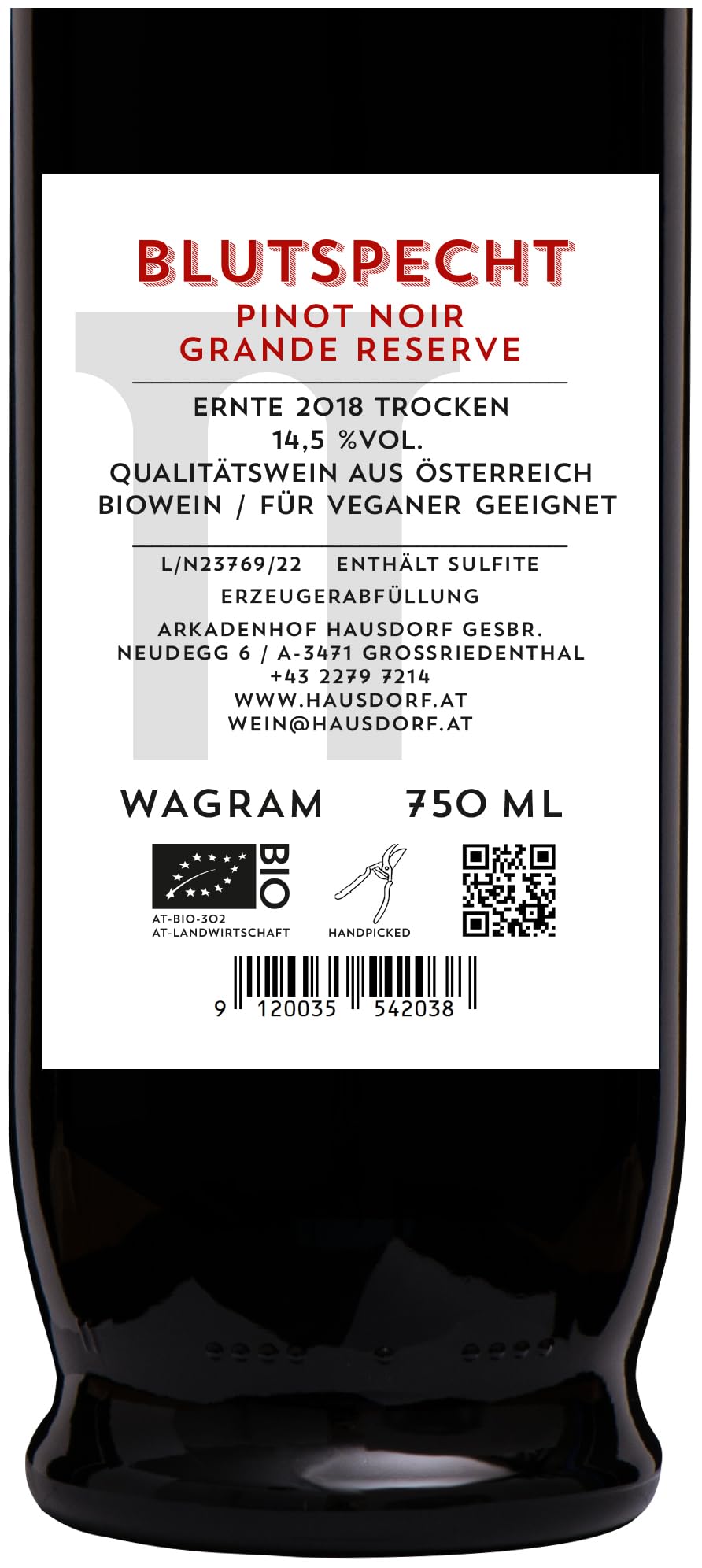 Blutspecht Pinot Noir Grande Reserve | Bio Rotwein trocken | biologisch, vegan, handlese | Qualitätswein aus Österreich, Wagram (3x 0.75l)