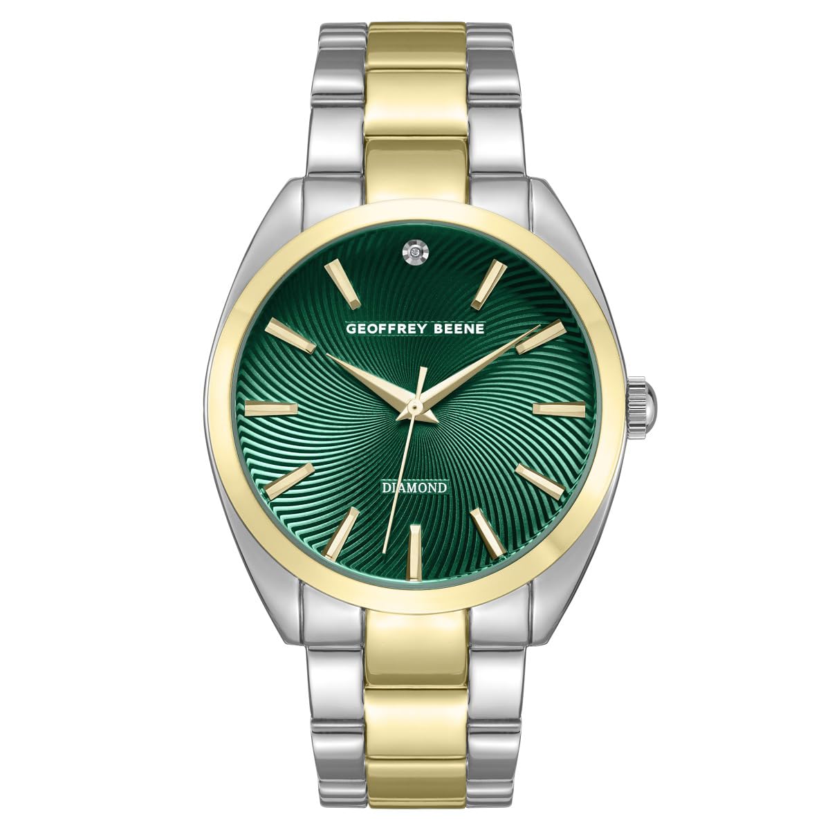 Geoffrey Beene Reloj redondo de dos tonos para hombre, 41 mm, esfera texturizada verde, acento de diamantes