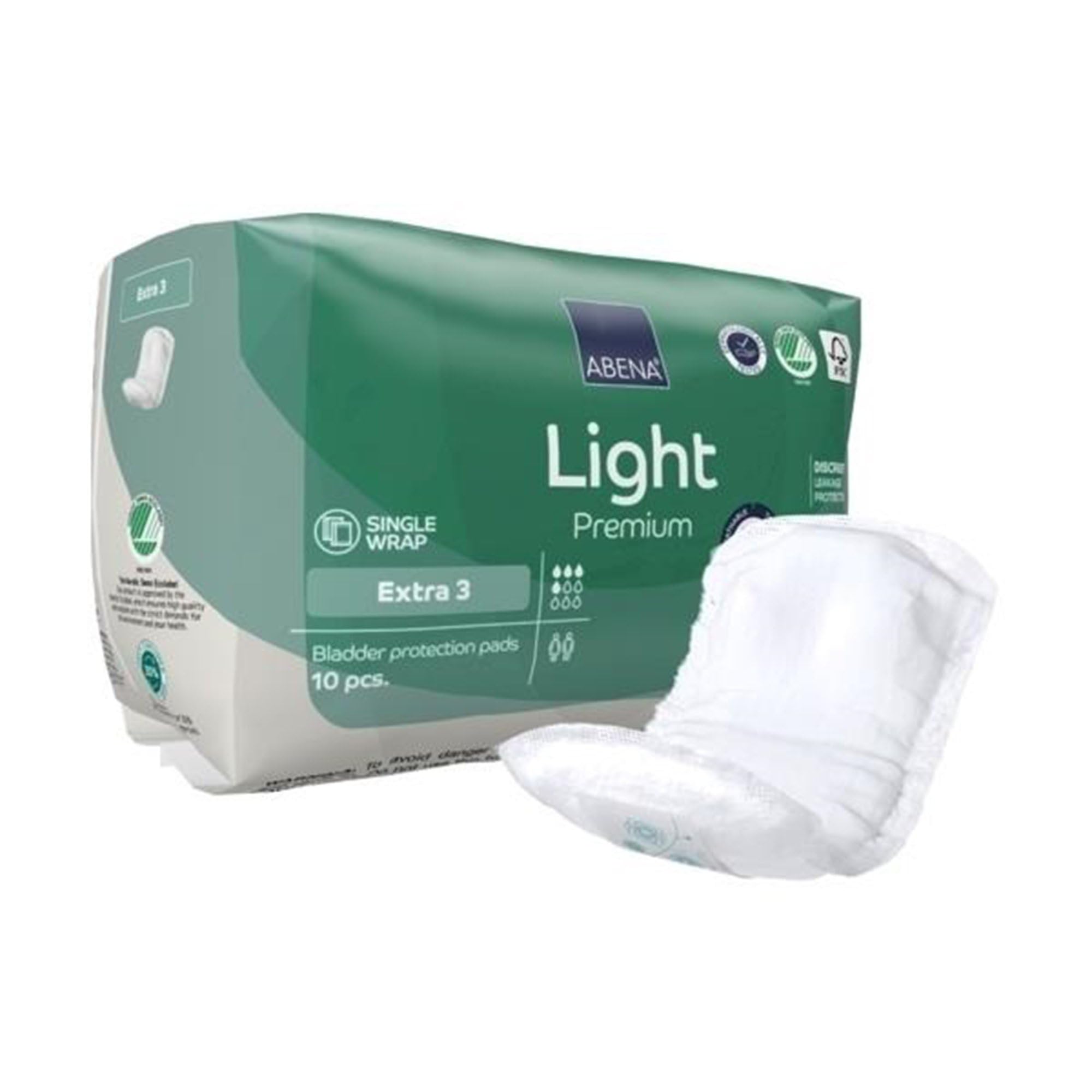 Abena Light Incontinence Pads for Women - Eco-Labelled, Breathable & Comfortable With Fast Absorption & Protection, Light Extra 3, 500ml, 10PK