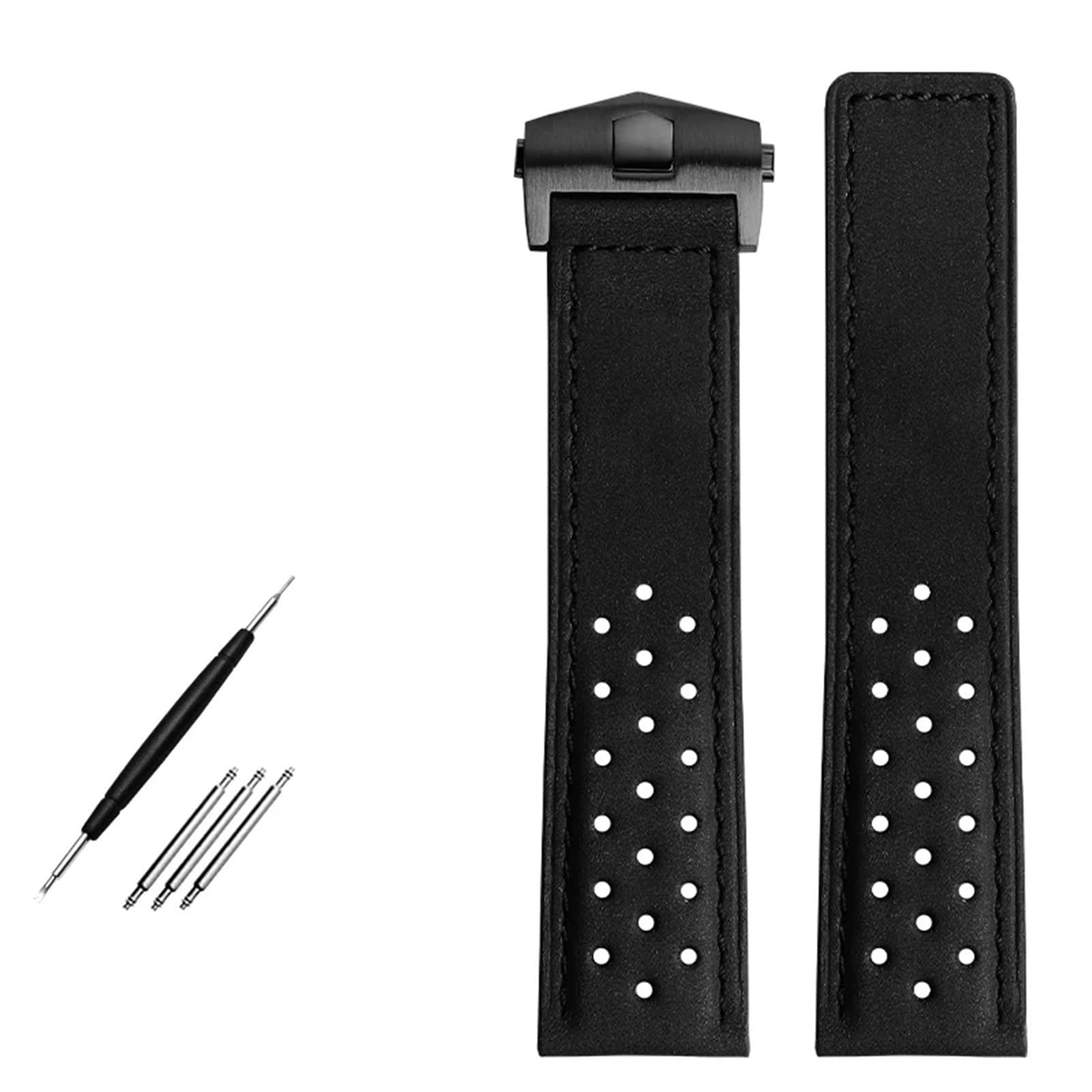 Cinturini, Cinturino for Orologio da 22 mm in Vera Pelle(Black Black Buckle)