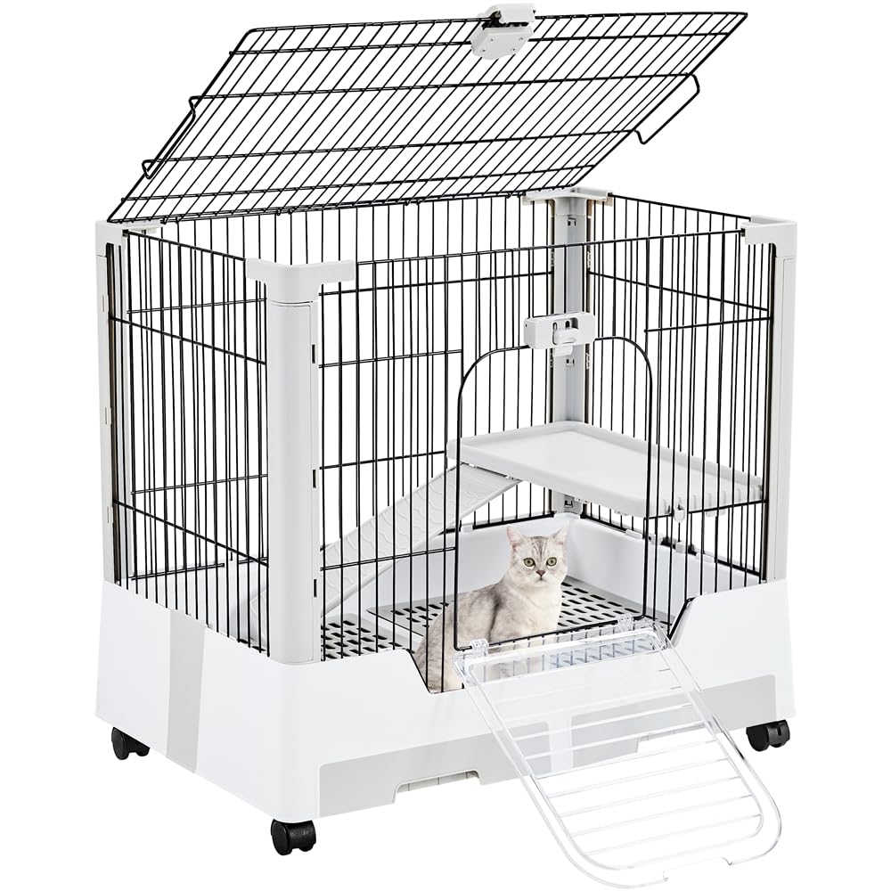 Topeakmart Rabbit Cage Small Animal Cage with Open Top & 360-Degree Swivel Wheels for Bunny, Ferret, Guinea Pig, Chinchilla, 30" x 20" x 27"
