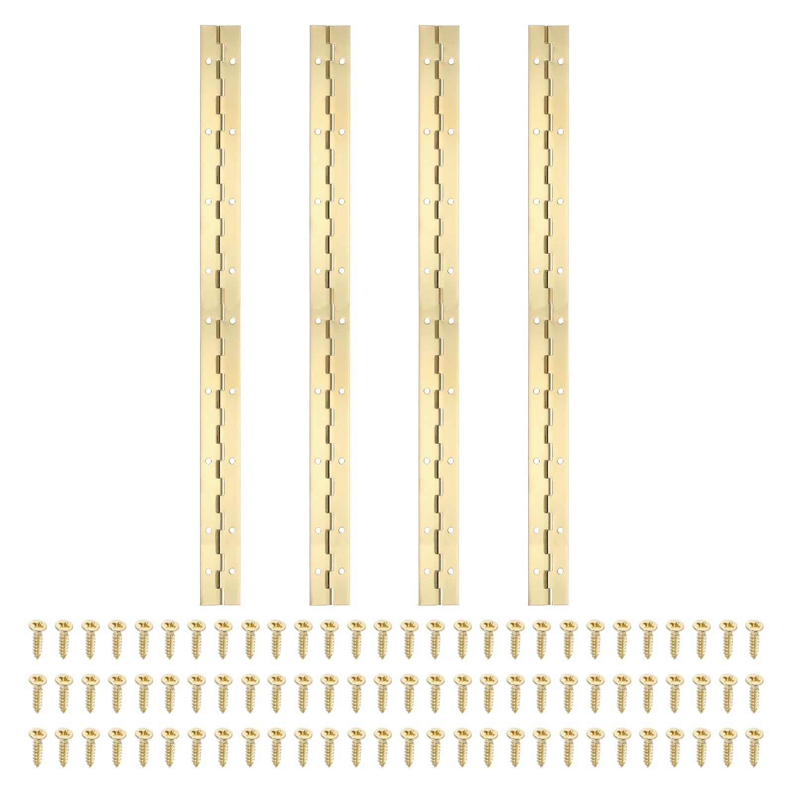 PATIKIL 18x1.2 Inch Piano Hinge,4 Pcs 304 Stainless Steel Continuous Hinge with Holes for Piano Gate Door Wooden Storage Box Cabinet Boat,Gold