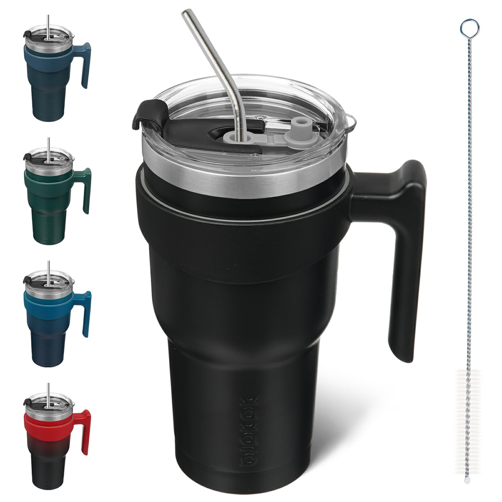 BJPKPK Tumbler with Handle 30 oz Stainless Steel Mug Double Wall Insulated Tumbler Cups with Lid and Straw,Black