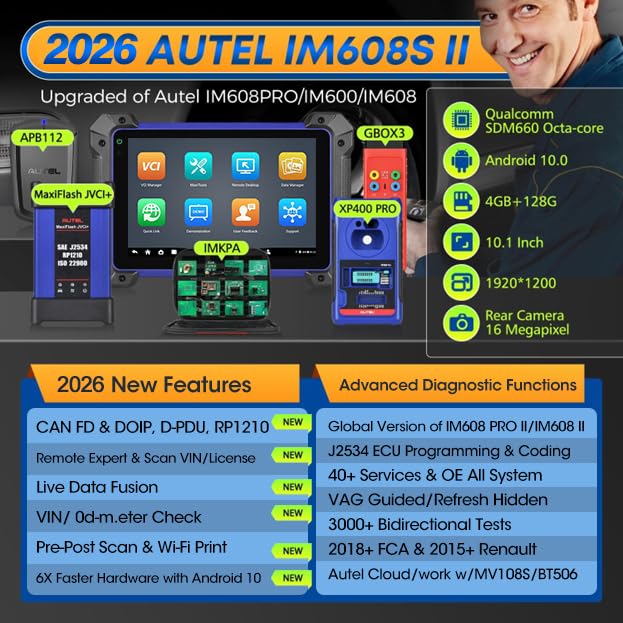 Autel MaxiIM IM608S II Scanner: 2026 Global Ver. of IM608 PRO 2 with $1316 Full KIT, Bidirectional Scan Tool, ECU Function as Elite II Pro, 40+ Services, 3K+ Tests, OE Full Sys, CANFD DoIP, OS10, FCA - Image 3
