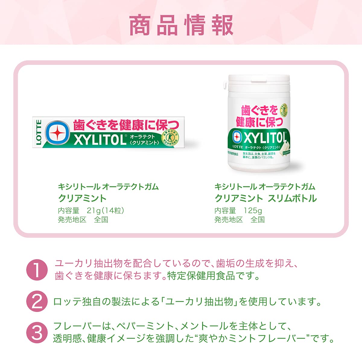 Amazon.co.jp: Lotte Xylitol Auratect Gum (Clear Mint) 21g x 20