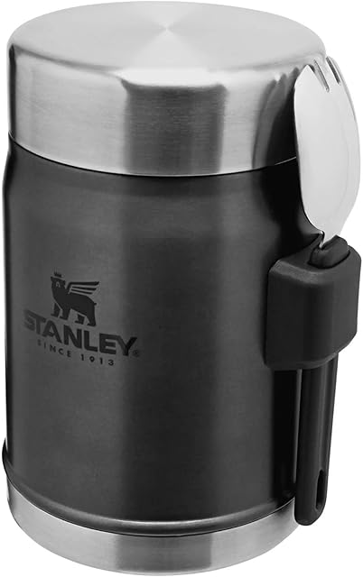 Stanley Classic Legendary Food Jar 0.4L Charcoal with spork - Termos do żywności ze Stali Nierdzewnej Bez BPA - Utrzymuje zimno lub ciepło przez 7 godzin - Szczelny - Do Mycia w Zmywarce