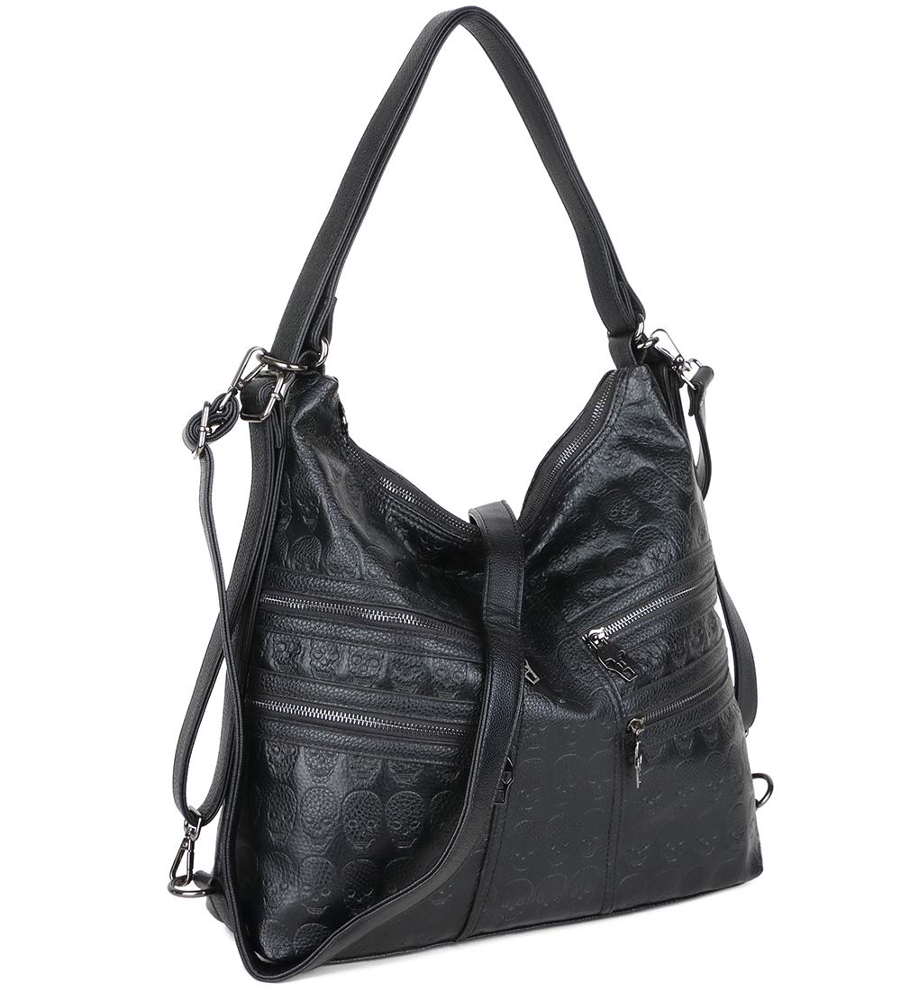 Bolso de mano con impresión para mujer, estilo punk, bolso de mano de gran capacidad, color negro