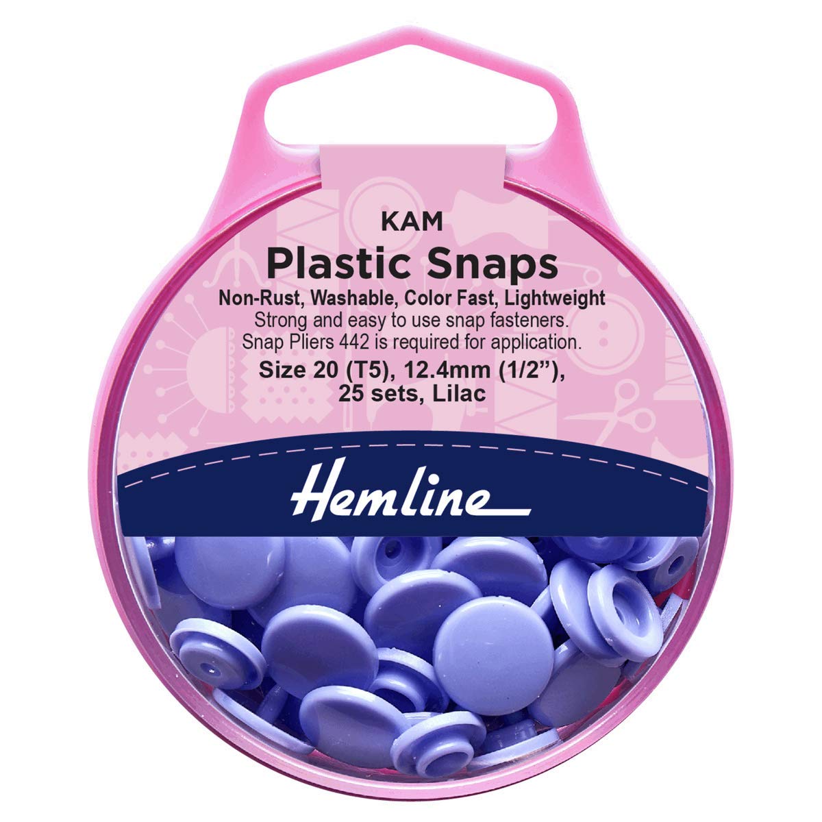 Hemline Lilac 12.4Mm Kam Plastic Snaps - Per Pack Of 25
