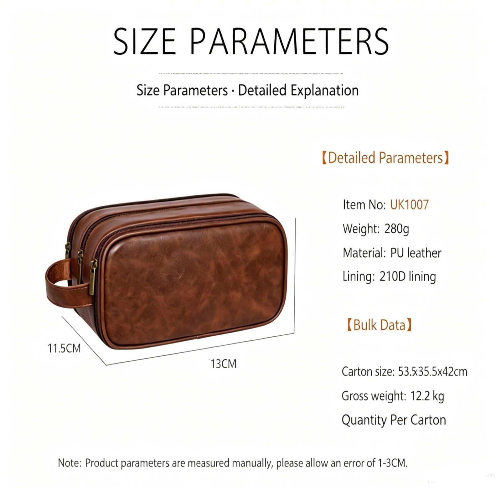 HJDMO Vintage PU Leather kosmetyczka wodoodporna duża pojemność podróżna kosmetyczka z bransoletką dla kobiet, Brązowy, 25cm×13cm×11.5cm, Klasyczny