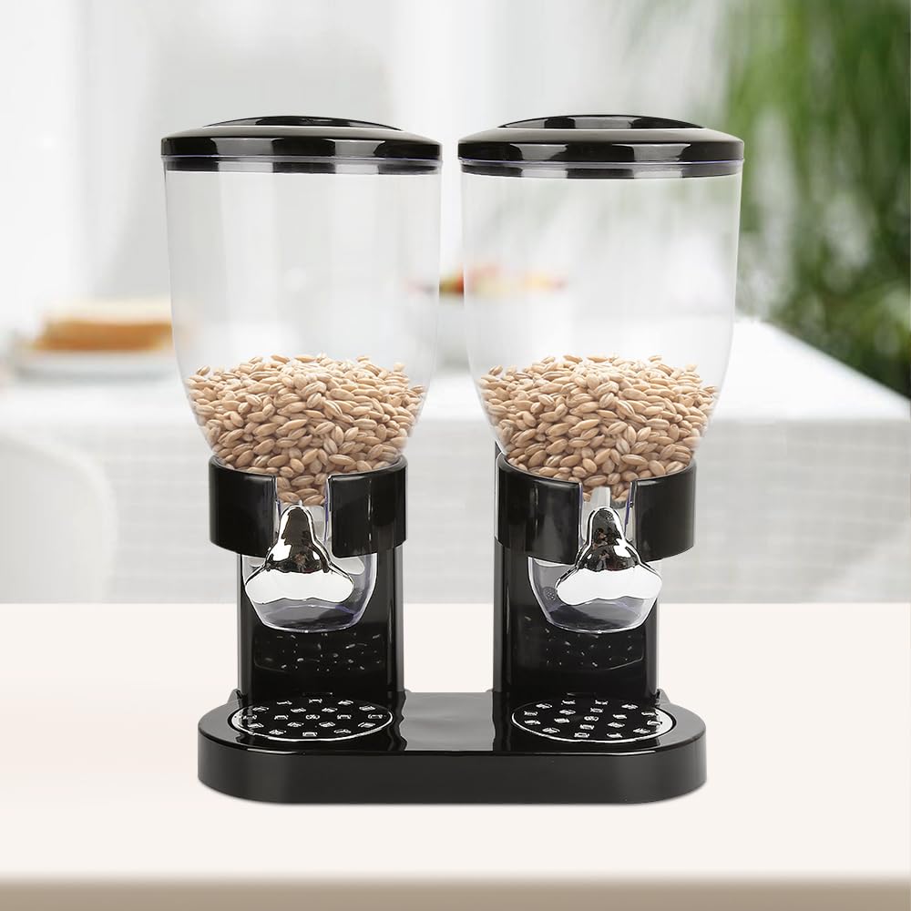 Distribuidores de cereales – Dispenser de caramelo, Muesli, Cornflakes, adecuado para cereales de desayuno, sin BPA, cornflakes dispensador para frutas secas – 35 x 34,5 x 20 cm – Negro – 2 piezas