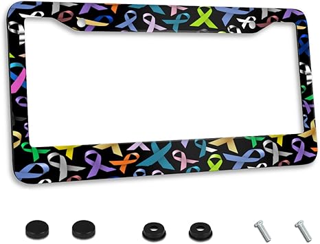 Multicolor Cancer Awareness Ribbons License Plate Frame Stainless Steel Car Accessories Personalized License Plate Fits Standard U.S. Vehicles Size: 12.2 x 6 Inches for Men Women