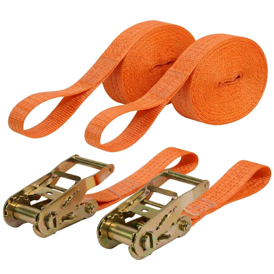 Cinghia con Cricchetto 5m x 50mm Set 2 Pezzi | Cinghia Ancoraggio per Fissaggio Carico | Cinghia Trasporto per Rimorchio Auto