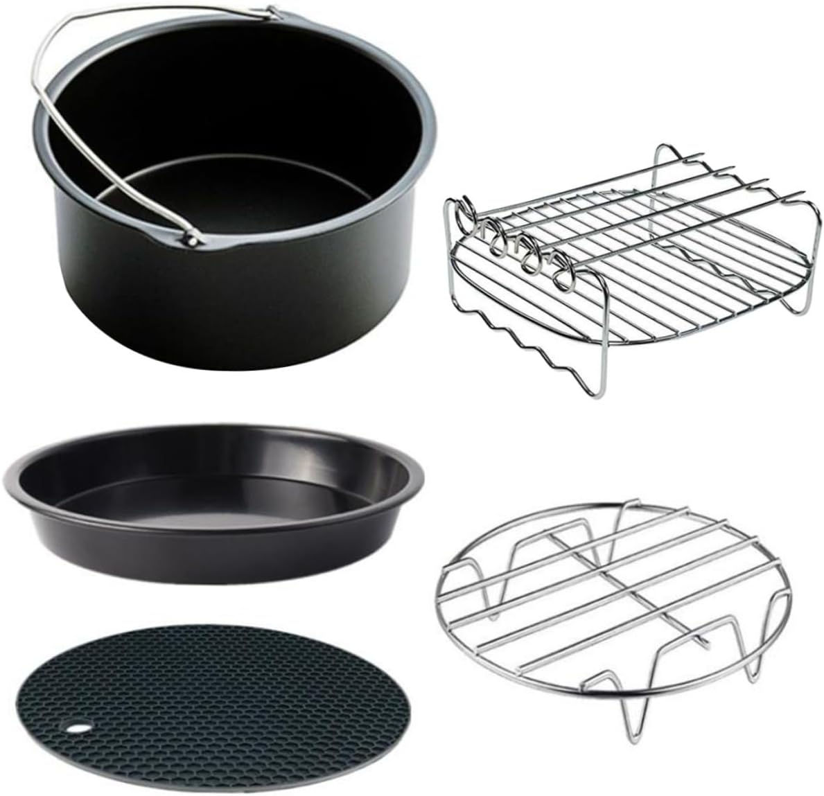 LIFKOME 5pc Air Fryer Kit Pizza Pan Barbeque Grill Cake Bakeware Stainless Steel Dishwasher Safe Easy Clean LIFKOME 5pc Air Fryer Kit Pizza Pan Barbeque Grill Cake Bakeware Stainless Steel Dishwasher Safe Easy Clean