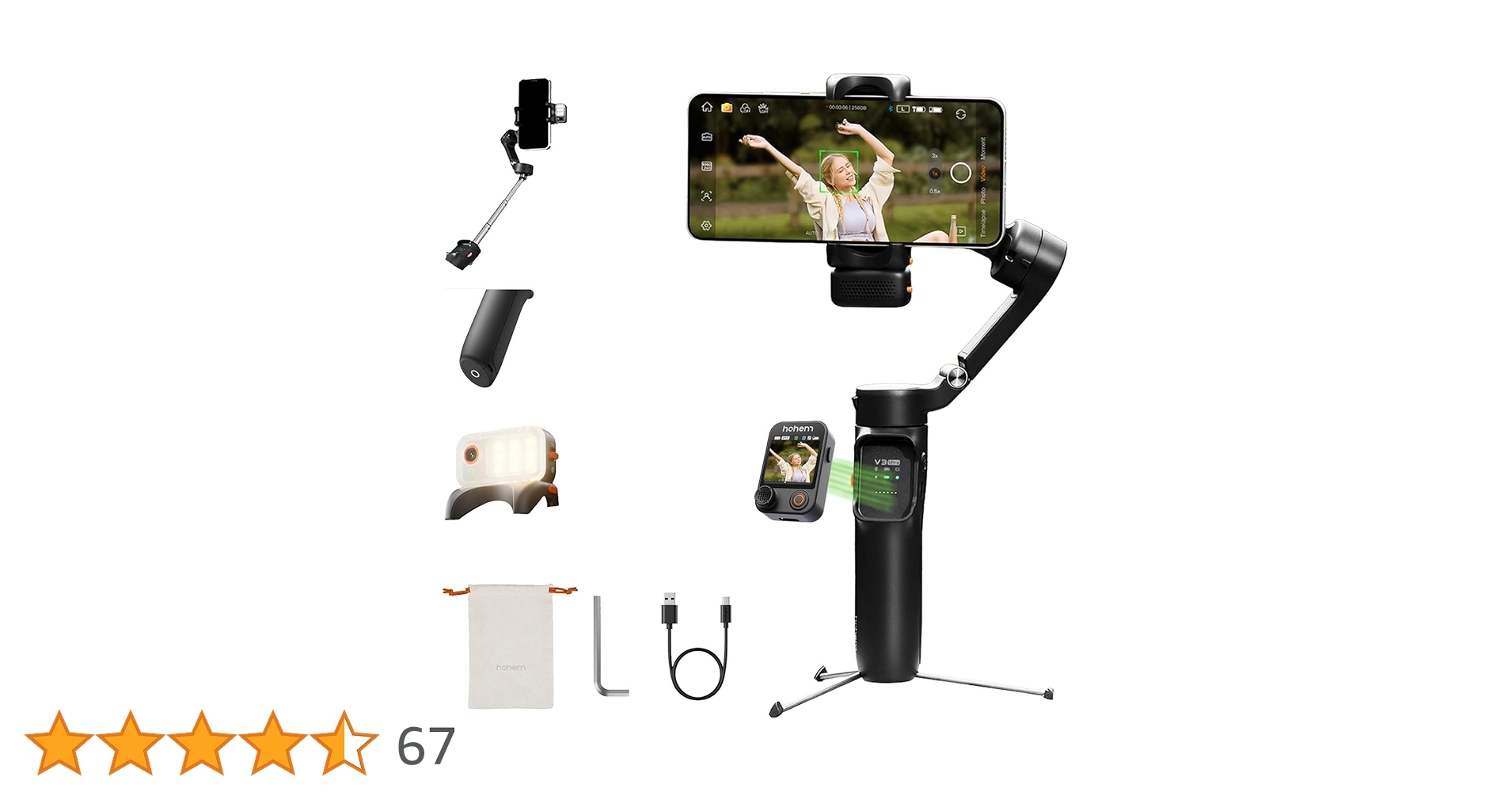 Hohem V3 Ultra AI 自動追跡 3軸スマホ用ジンバル　360°旋回 Amazon.co.jp: hohem V3 Ultra ジンバルスタビライザー 3軸