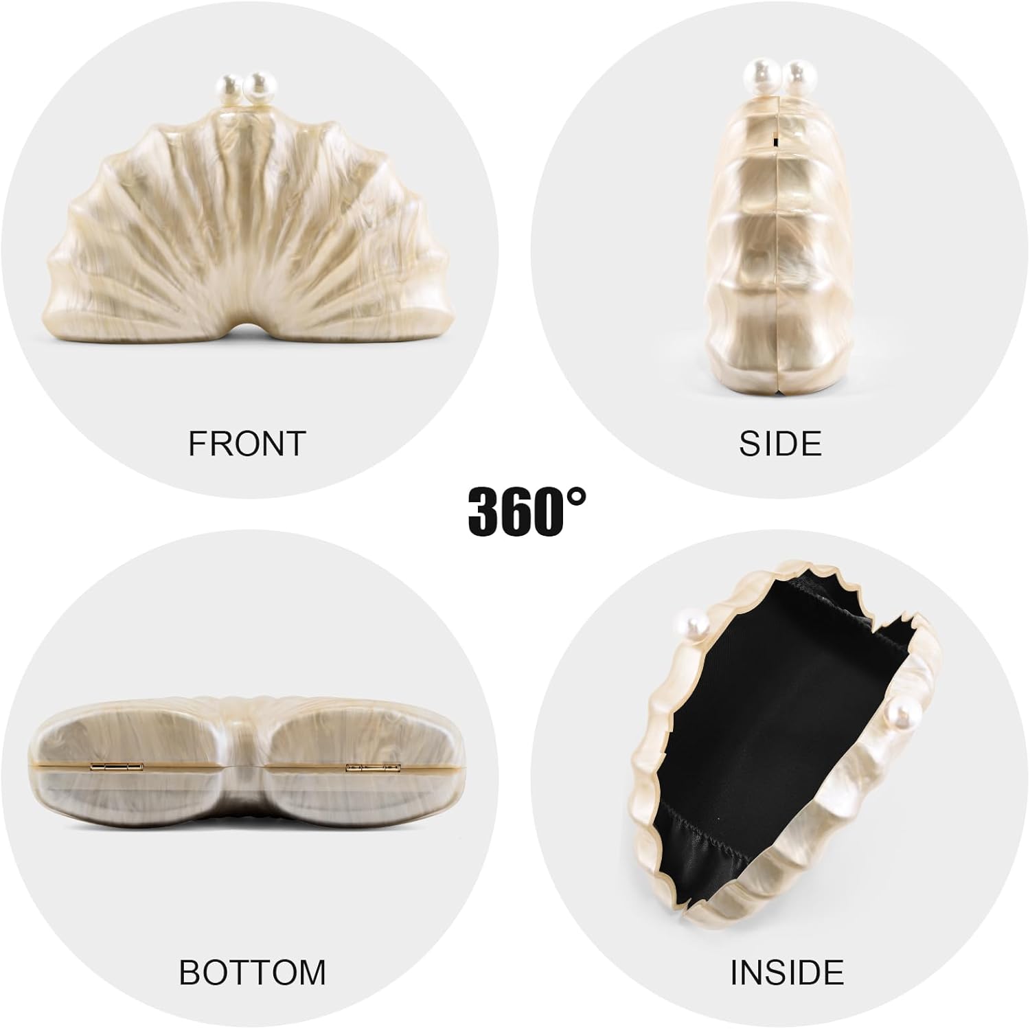 Clutch Purse for Women, Acrylic Shell Evening Bags, Pearl Chain Wedding Clutch Beaded Purse - Image 6