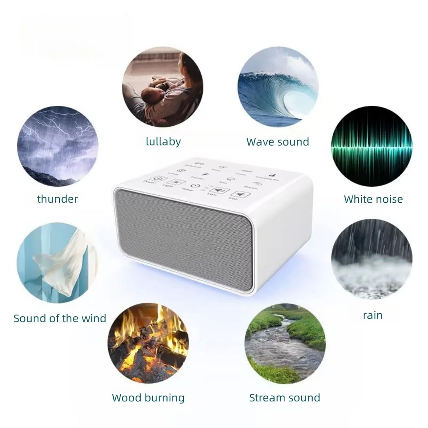 Ayuda Musical Para Dormir, Máquina De Ruido Blanco De 8 Sonidos Con Luz Ambiental LED, Luz Nocturna Recargable De 1800 MAh, Ayuda Para Dormir Con 3 Temporizadores Para Niños, Adultos, Personas Mayores