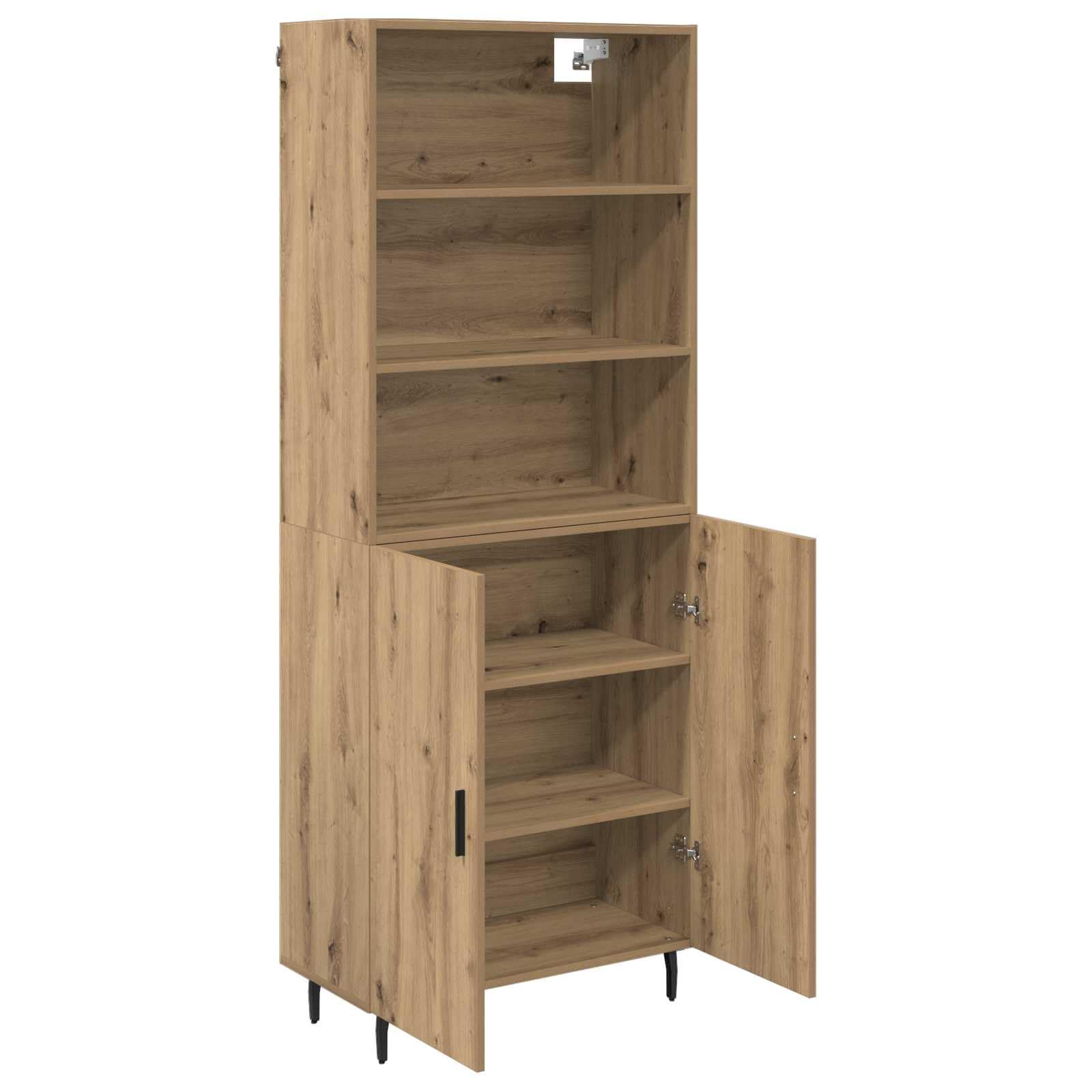 Buffet haut en bois de chêne Artisan 69,5 x 32,5 x 180 cm 2 pièces avec beaucoup d'espace de rangement pour salon, salle à manger, rangement moderne et ordre