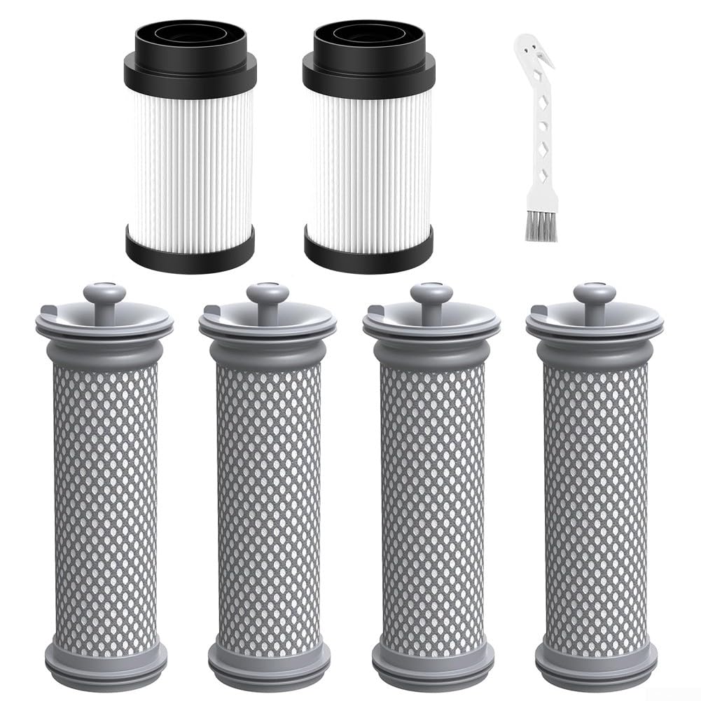 Filtri di Ricambio Per Tineco Pure-One S15, S15 Essentials, S15 Pet, S15 Pet EX Aspirapolvere Senza Fili (2 Prefiltri, 4 Postfiltri, 1 Spazzola di Pulizia)