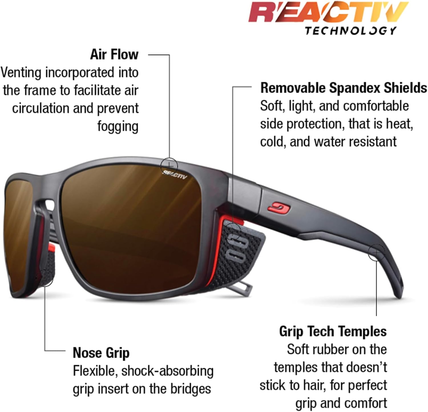 Julbo Shield M Glacier Glasses for Men & Women w/Removable Side Shields for Hiking, Snow/Glare - 100% UV Protection - Image 2