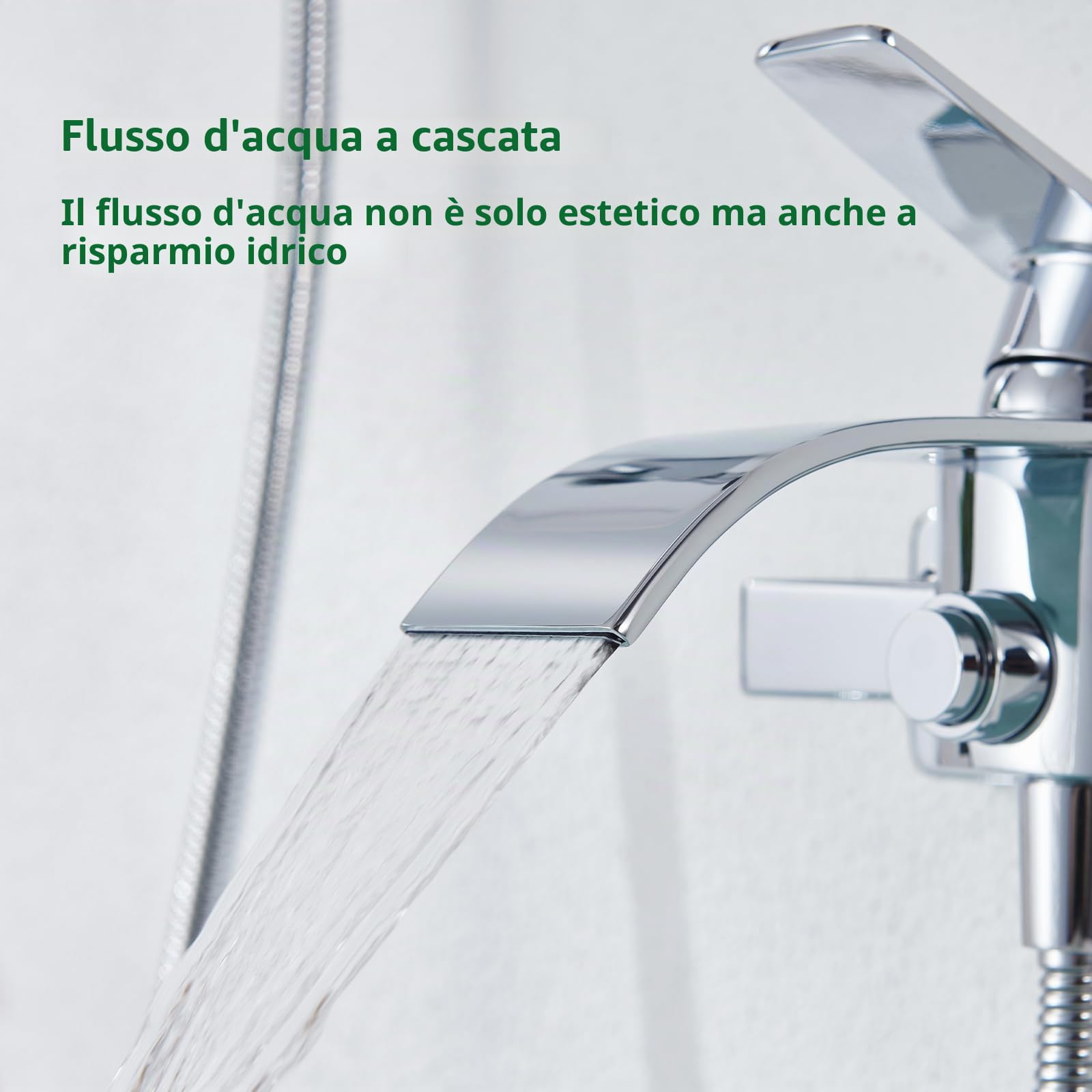 Rubinetto per Vasca da Bagno a Cascata, Miscelatore per Vasca da Bagno in Ottone, Miscelatore per Vasca con Interruttore di Pressione per Cambio, Monocomando per Vasca, Cromato