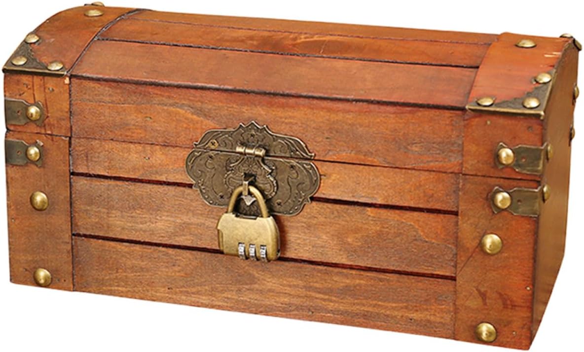 Veemoon Decorative Box Vintage Wooden Treasure Chest Storage Box with Lock Jewelry Case Makeup Storage Organizer Desktop Sundries Container Photo Prop for Home Bathroom Office Keepsake es