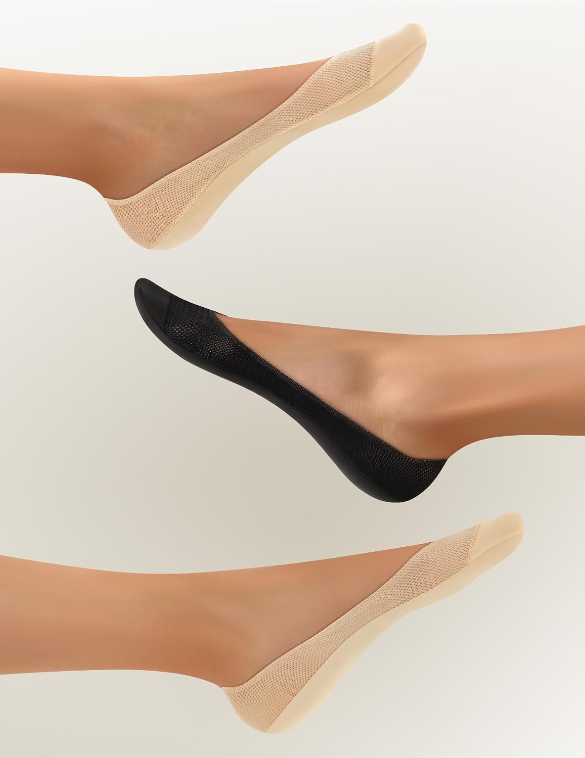 Women's 6 Pairs No Show Socks Mesh Liner Ultra Low Cut Non Slip Thin Invisible Socks for Flats Loafer Size 5-11