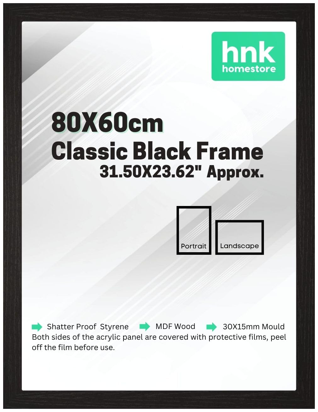 Hnk Homestore Black Hnk Classic Picture Poster Frame - 80X60cm Wooden Finish, Portrait & Landscape Display
