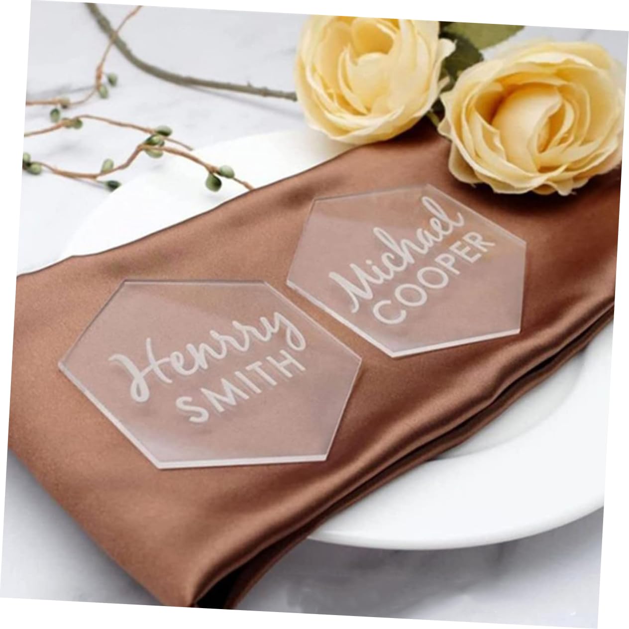 SOLUSTRE 10pcs Hexagon Table Place Card Holders Acrylic Sign Diy Wedding Decorative Sign