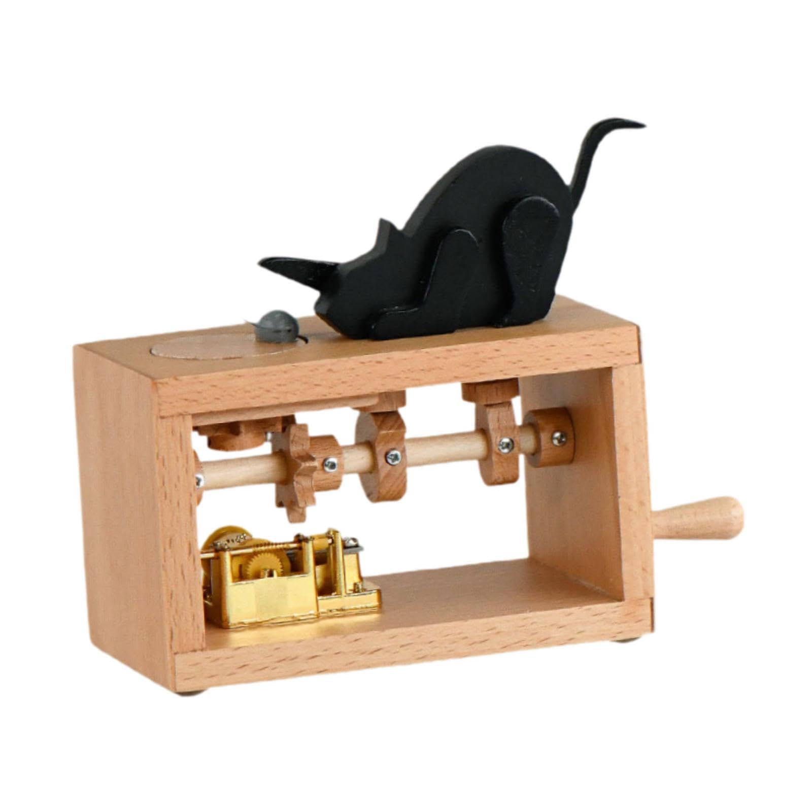 Carillon a Manovella per Collezionisti, Ornamento Musicale in Legno per Celebrazioni Speciali, Gatto