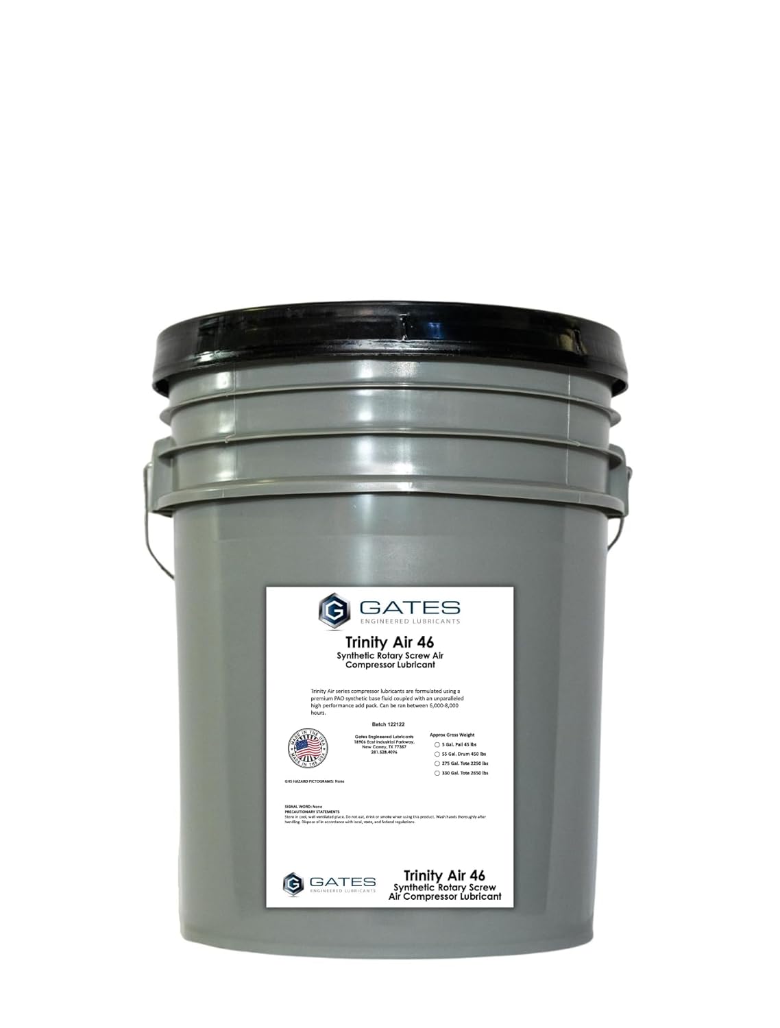 Gates Engineered Lubricants- Trinity Air 46- Synthetic Rotary Screw Air Compressor Oil - 5 Gallon Bucket