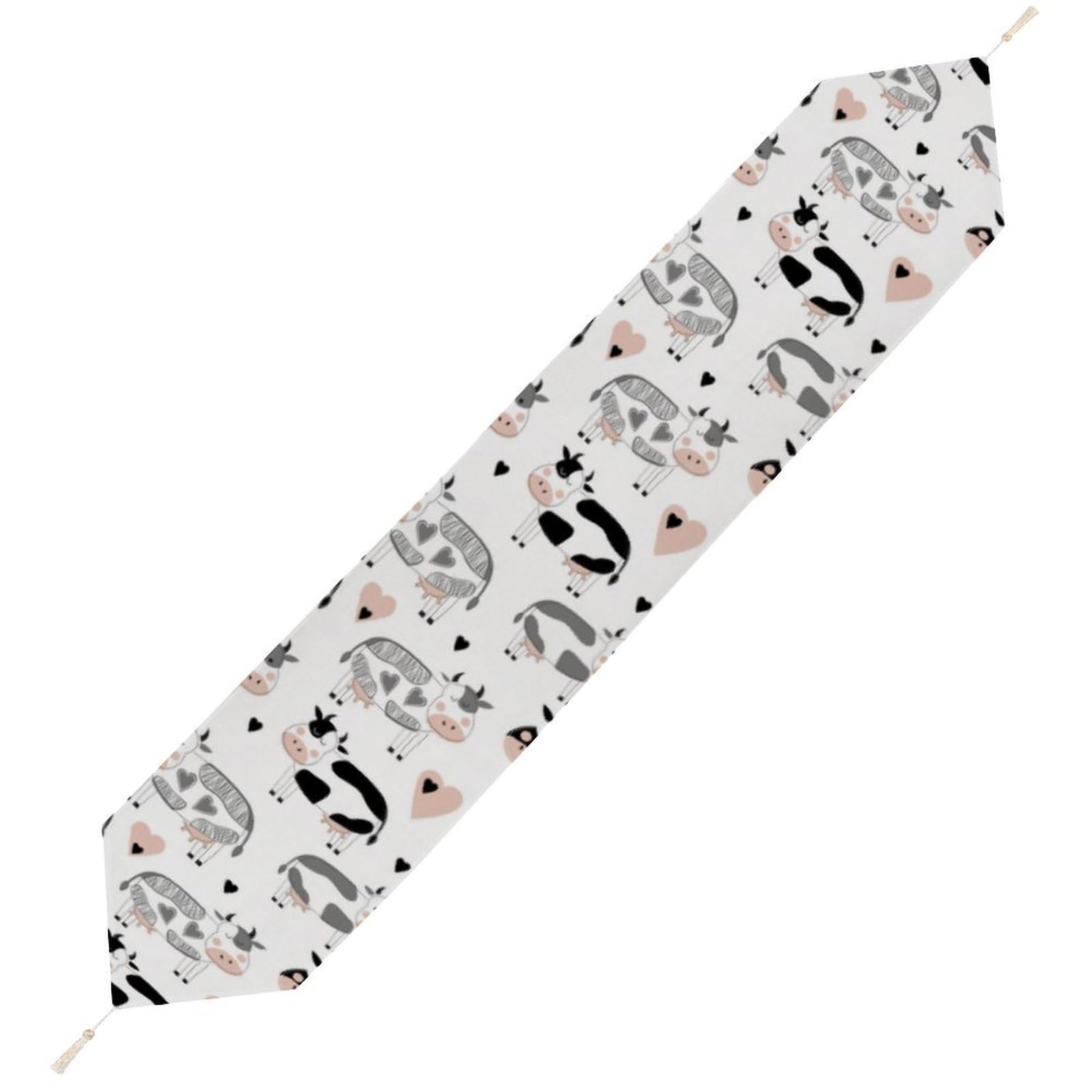 JZemdybill 200*33cm Table Runner with Tassel, Cute Cattle Cow Table Runner, Table Decoration for Kitchen, Party, Restaurant