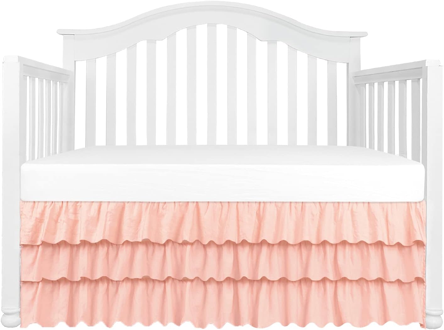 3 Tiered Ruffled Crib Skirt Baby Girl Nursery Bedding Dust Ruffle (3 Tiered Peach)…