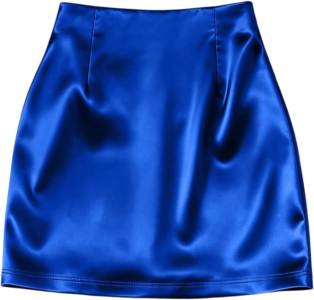 MakeMeChic Women's Elegant Satin Wrap Mini Skirt Ruched High Waist Bodycon Skirts
