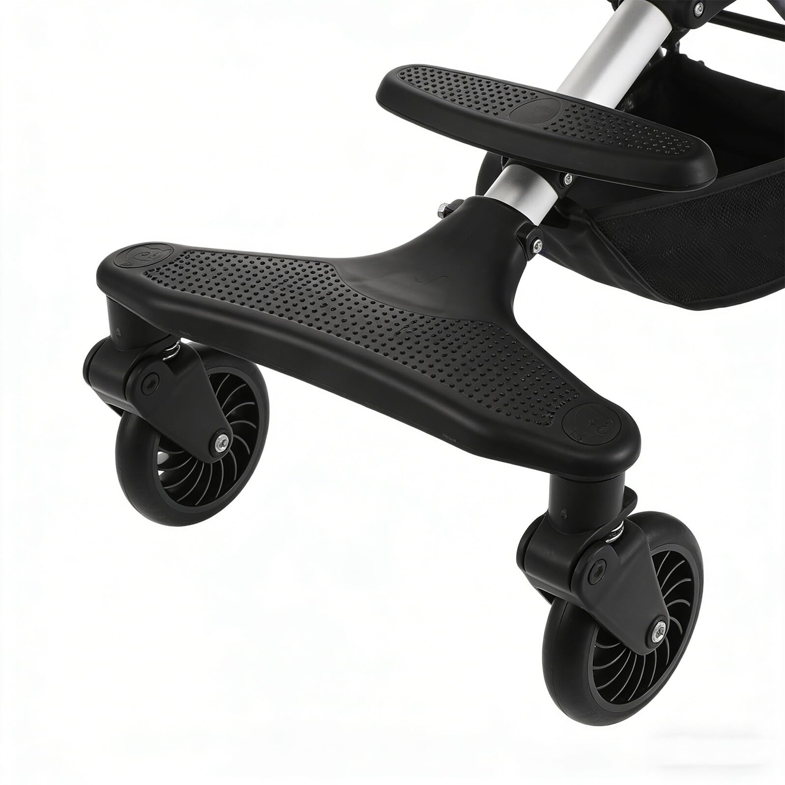 Roue de Poussette en Polyuréthane Pu Agrandie avec Frein, Kit Complet Roue Avant et Arrière Compatible Poussette, Accessoires pour Sécurité et Maniabilité Bébé, Remplacement