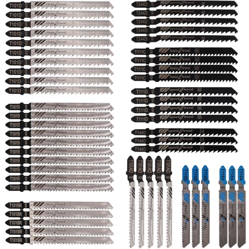 52Pcs Lame Scie Attache en T Avec Boîte Plastique, Lames Métaux Carbone Haute 10 Modèles pour Bois Plastique Métal Coupe Rapide pour T118A T118B T101AO...