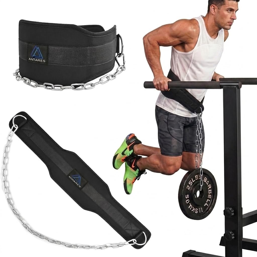 Antares Dip Belt for Weightlifting - Weight Belt with 36" Heavy Duty Steel Chain - Neoprene Padded Back Support Gym Lifting Belt for Powerlifting, Bodybuilding, Squat, Fitness & Pull up Training