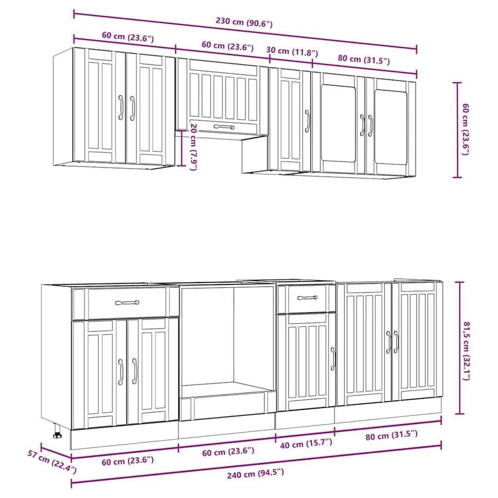 8-TLG Küchenschrank-Set Kalmar Modulare Küchenzeile Schwarz | Modulare Miniküche für Ihre Küche mit verstellbaren Füßen und vielseitigem Stauraum aus robustem Holzwerkstoff.