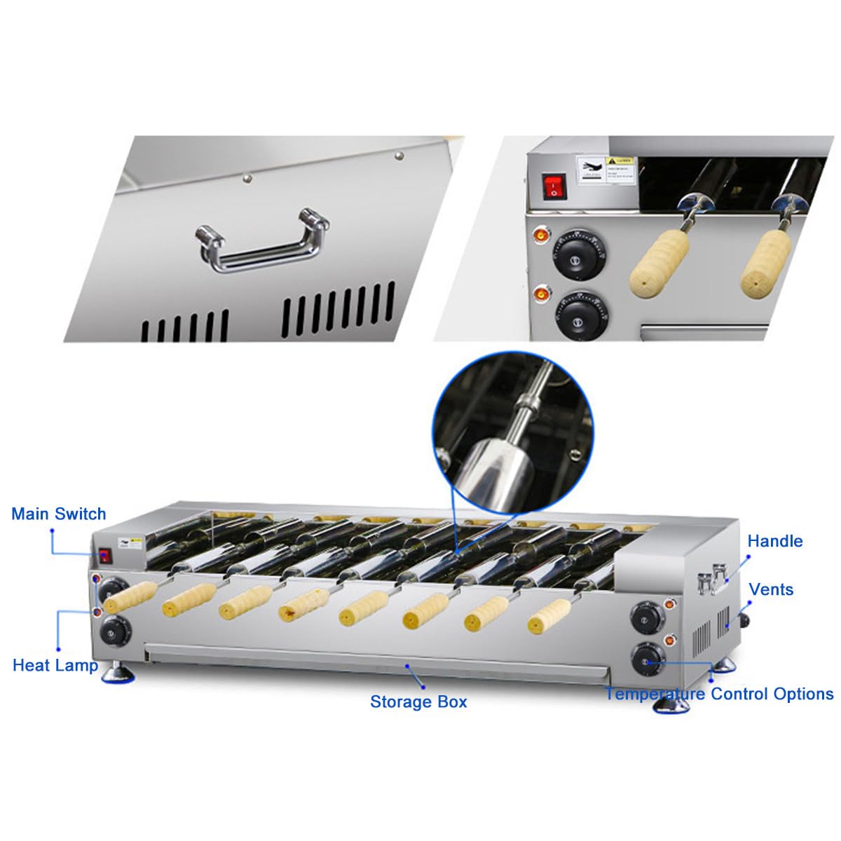 Horno Eléctrico Comercial con Chimenea, Rodillos, Máquina para Hacer Cake Pops Húngaros Y Parrilla para Conos De Helado para Repostería Profesional.