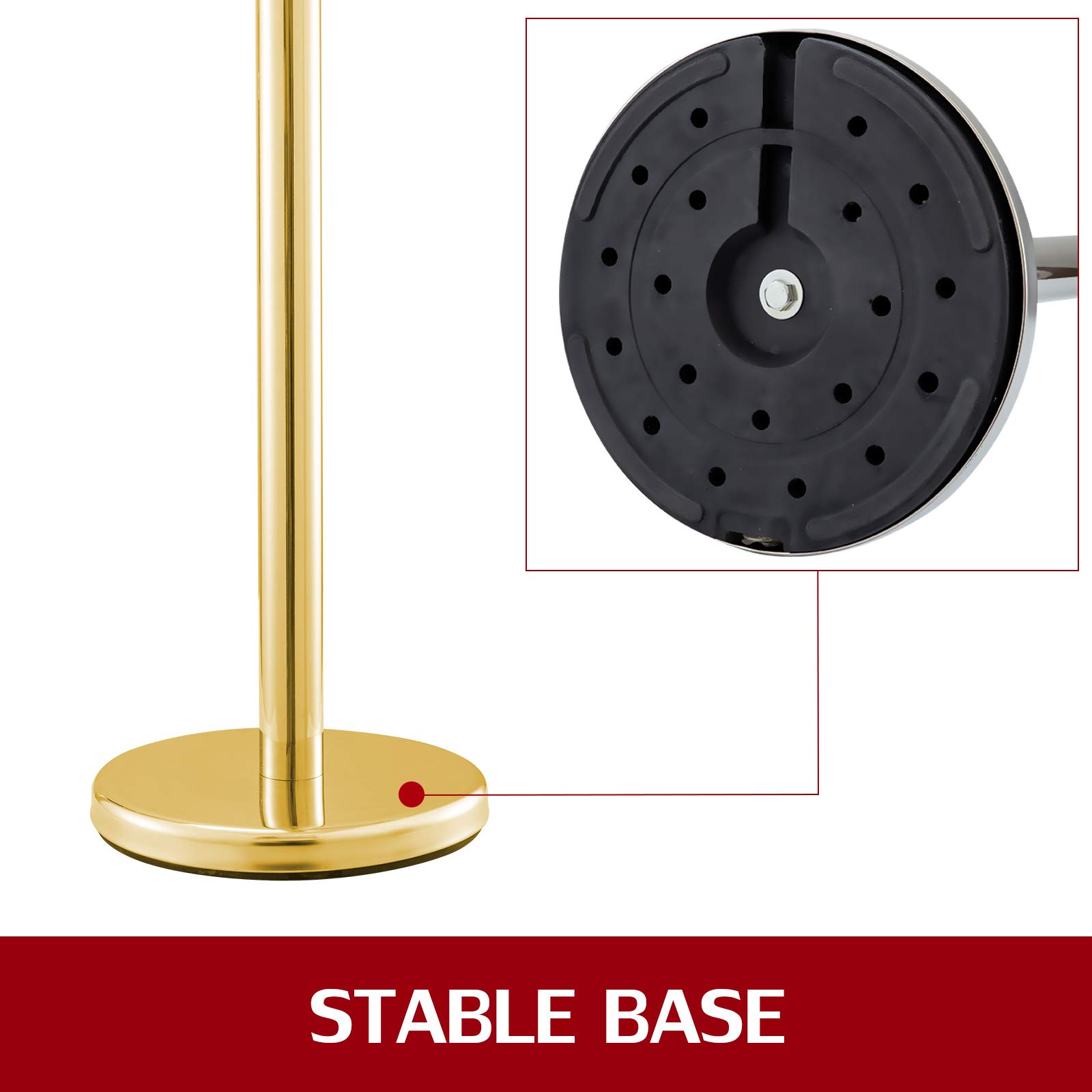Transenne Eliminacode Paletti Delimitazione in Acciaio Inox 2 Corde di Velluto Rosso Confezione da 4 Paletti d'Oro