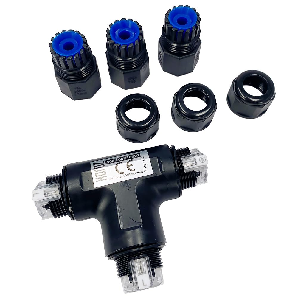 Conector en T Impermeable IP68 2 Polos 0,5-2,5 mm² 16A 250V - Manguito de Conexión de Cable Ø6,5-11 mm, 10 unidades - Empalme Eléctrico Estanco para Iluminación LED, Jardín, Garaje - Horoz Electric
