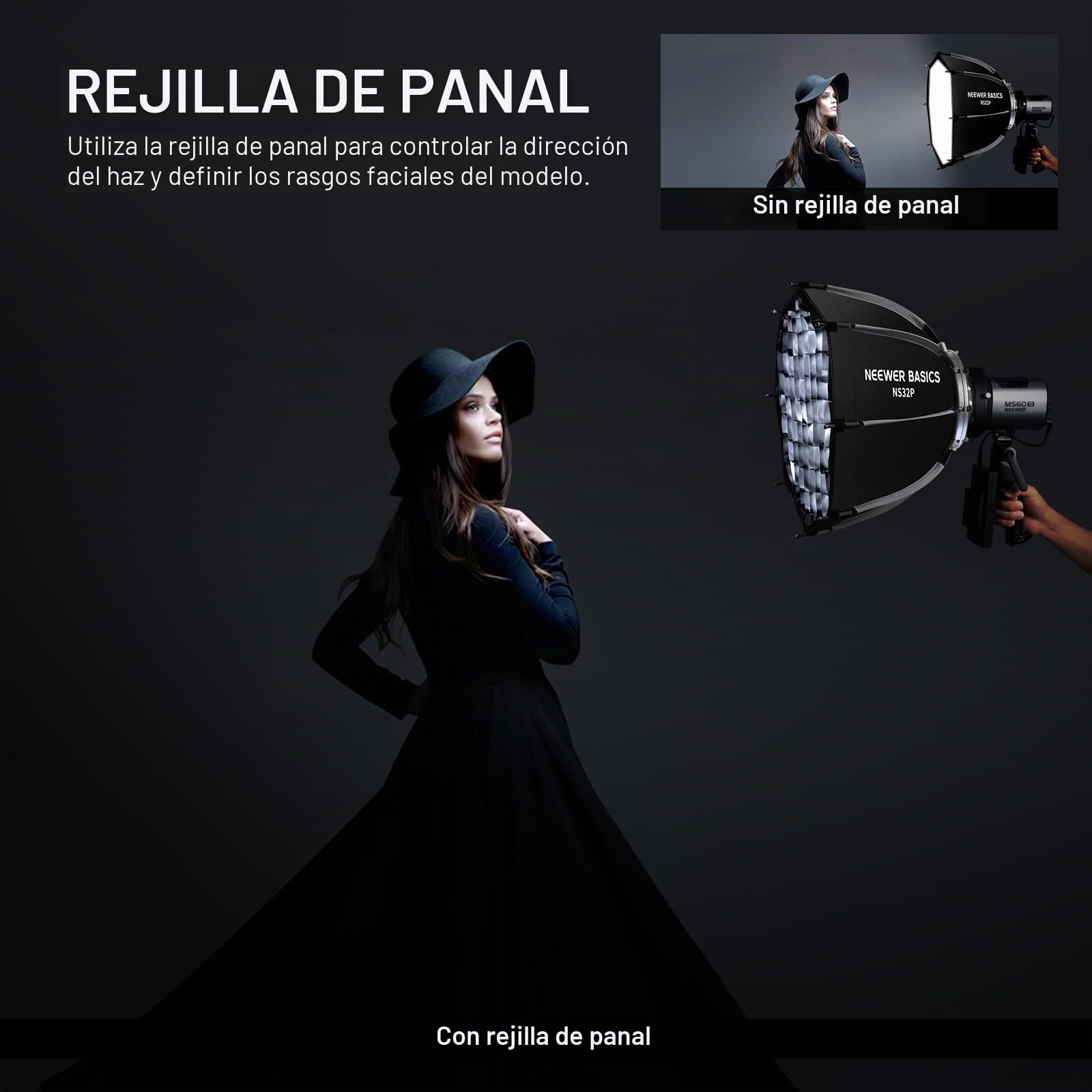 NEEWER BÁSICO Softbox Octagonal Kit para Fotografía Estudio Grabación Video Streaming, 18"/45cm Montura Bowen Liberación Rápida Softbox/Grid/Difusores Luz/Bolsa para Flash Strobe Luz Continua, NS32P