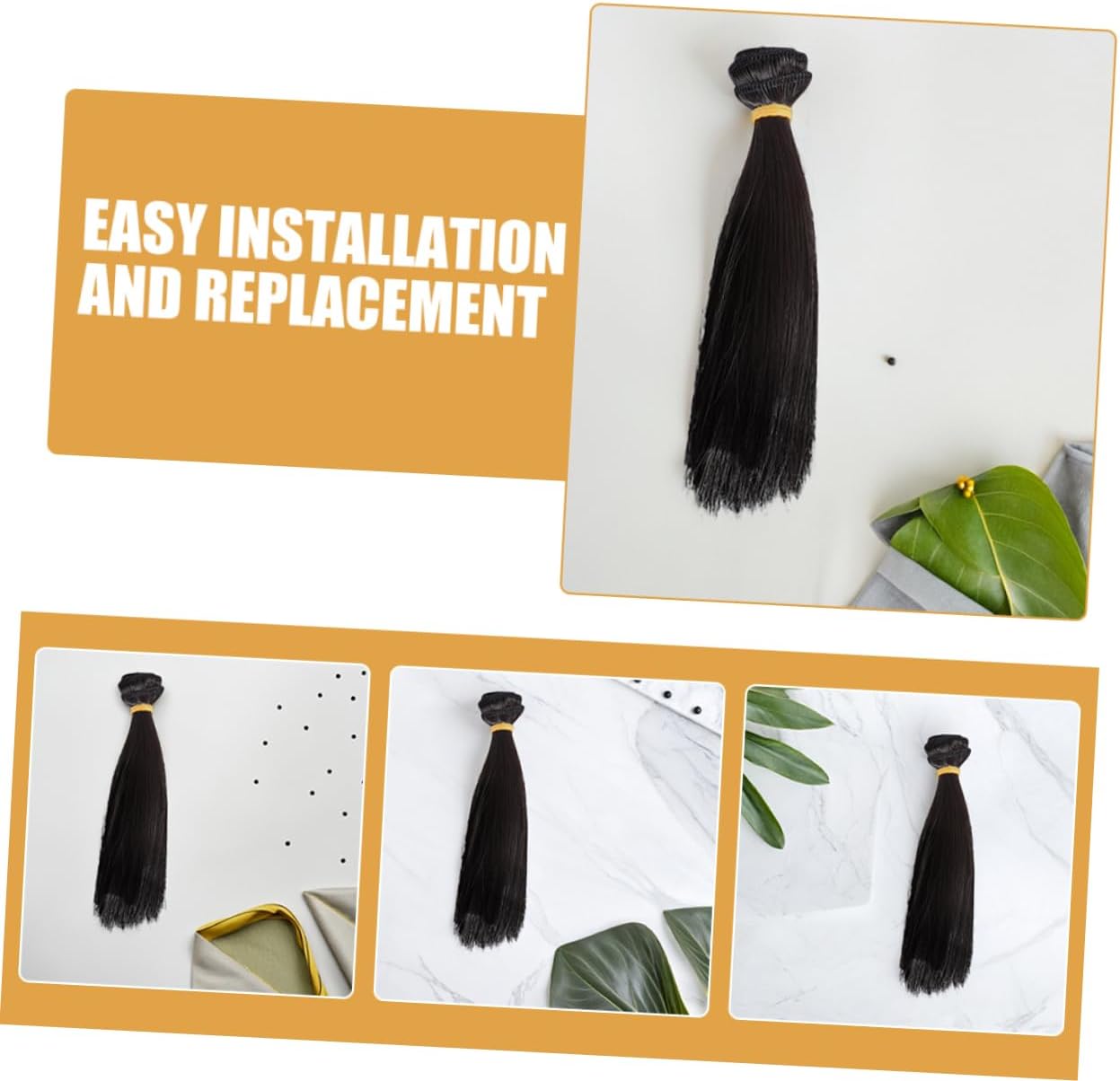 KALLORY 6Pcs Synthetic Doll Wigs Straight Hair Extensions for DIY Crafts and Decoration Realistic Texture Fit for Doll Making and Creative