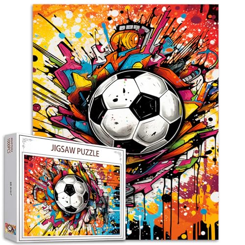 Fußball-Puzzle für Erwachsene, 1000 Teile, Graffitic, Fußballmalerei, Ball, Sport, Schwarz-Weißer Ball, DIY, Basteln, Magisches Puzzle, Kunst, Schlafzimmer, Dekoration