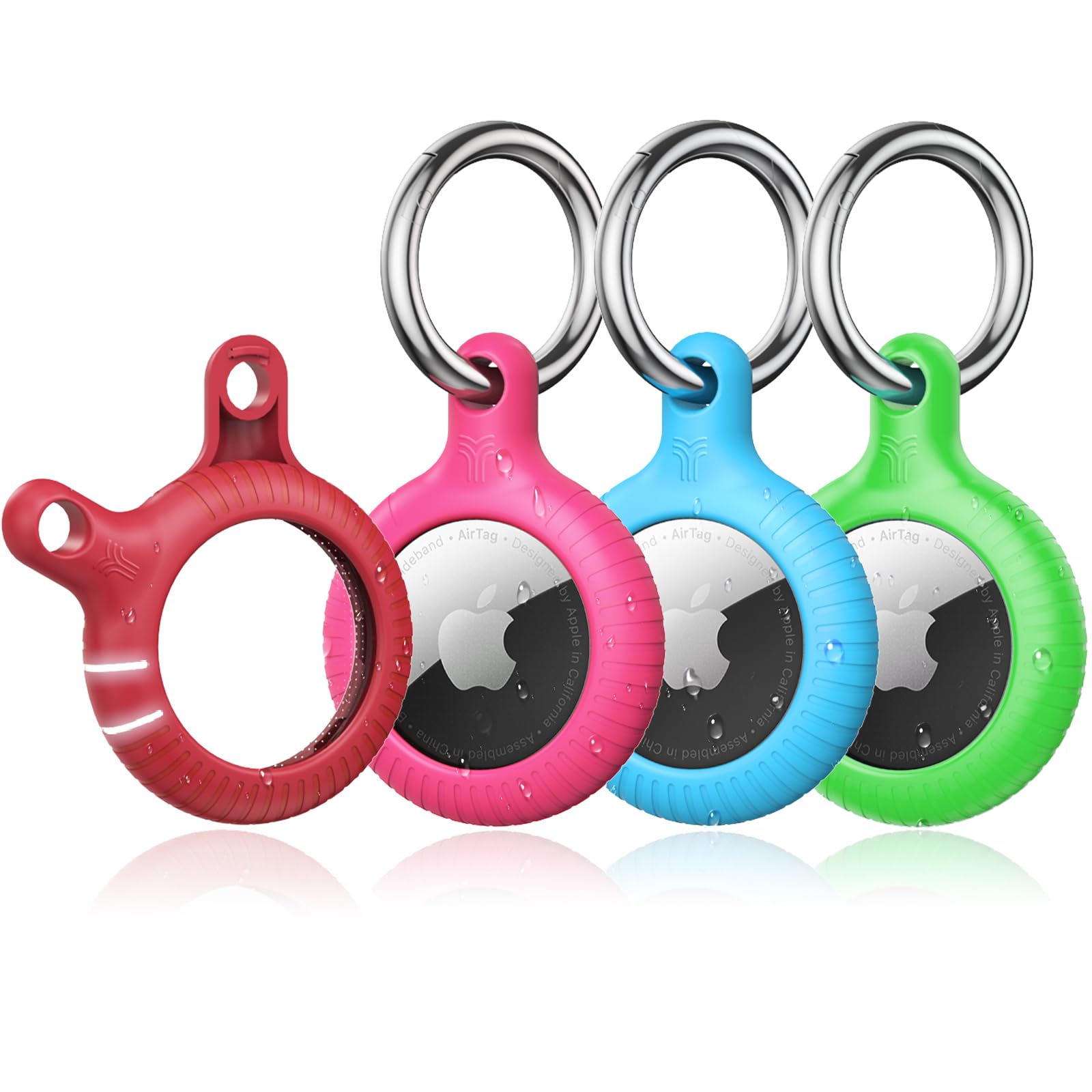 YOSH for Airtag Holder, Airtag Keyring [Twist Lock Design], Integrated Full Cover Anti-Scratch TPU Case 4 Packs, 30mm Metal Spring Keychain for Apple Air Tags 2021, Black & Dark Blue — view 9